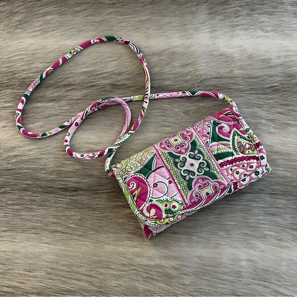 VERA BRADLEY Pinwheel Pink 2008 Wallet On A String Quilted Y2K Green USA Retired